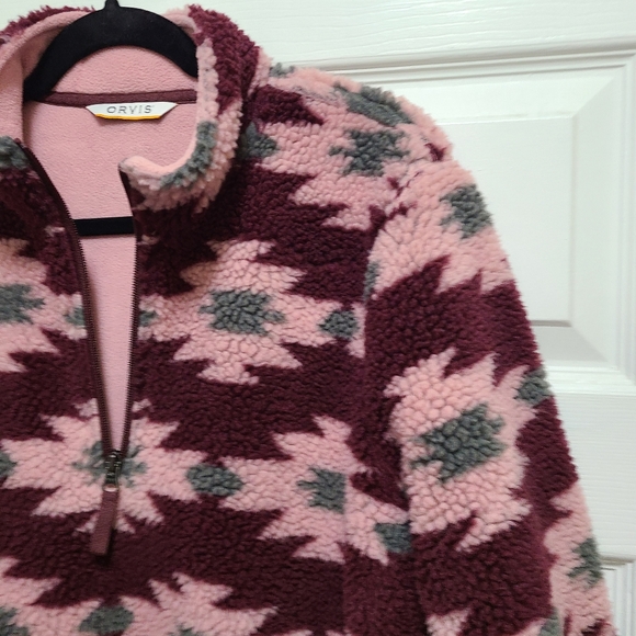 Orvis Sherpa Snow River 1/4‎ Zip Pullover sherpa Sangria Pink Size Large - Picture 5 of 12